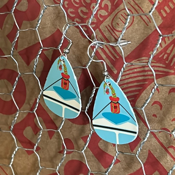 Trader Joe’s earrings guitar pic shaped grump tree with Surf board - Picture 2 of 2